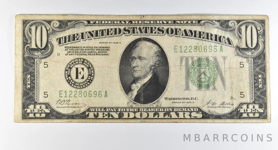 1928 B $10 Richmond VA FRN Green Seal Gold Certificate *0338