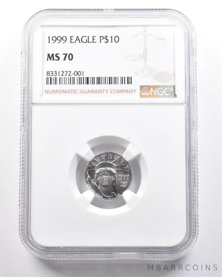 1999 $10 American Platinum Eagle 1/10 Oz 0.1 Oz Platinum MS70 NGC *4726