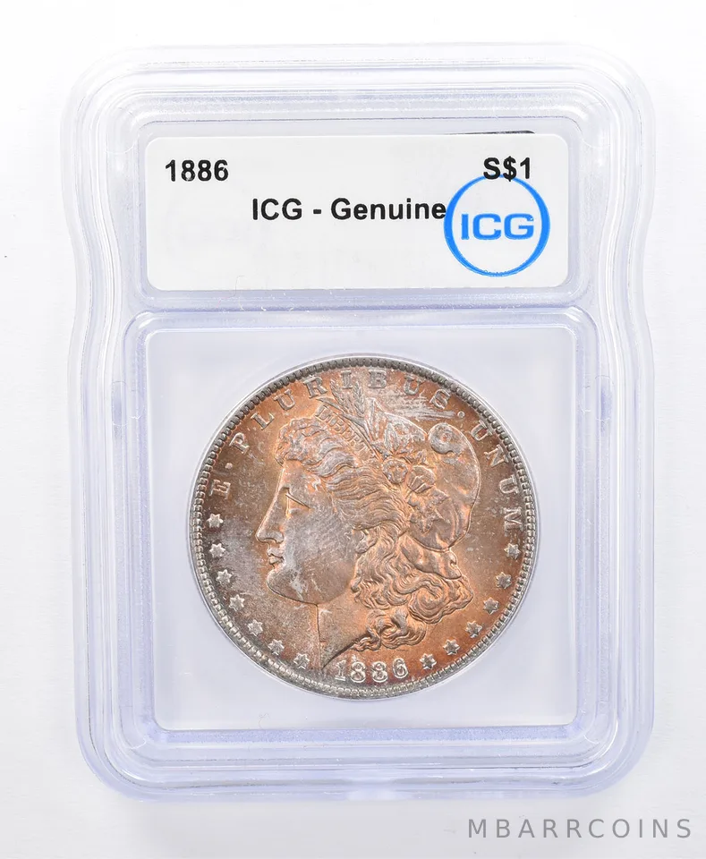 1886 Morgan Silver Dollar Genuine ICG Beautiful Tone *8728