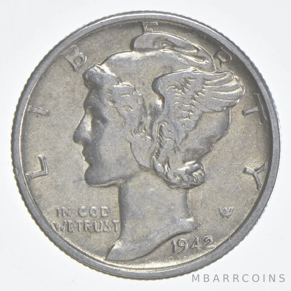 1942-S Mercury Dime 90% Silver AU Almost Unc