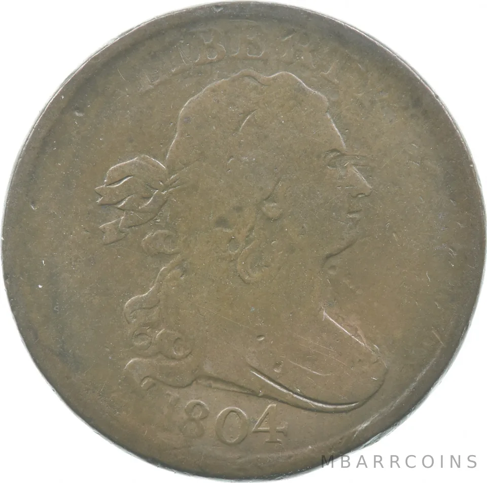 1804 Draped Bust Half Cent Cr-4 No Stems *8310