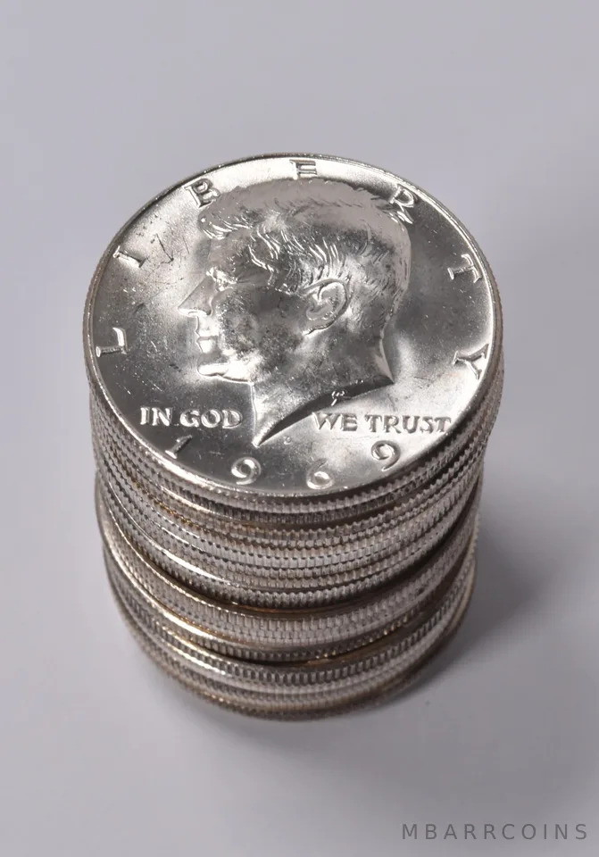 Lot (20) Unc 1969-D 40% Kennedy Silver Roll 20 Coin $10 Face Collection