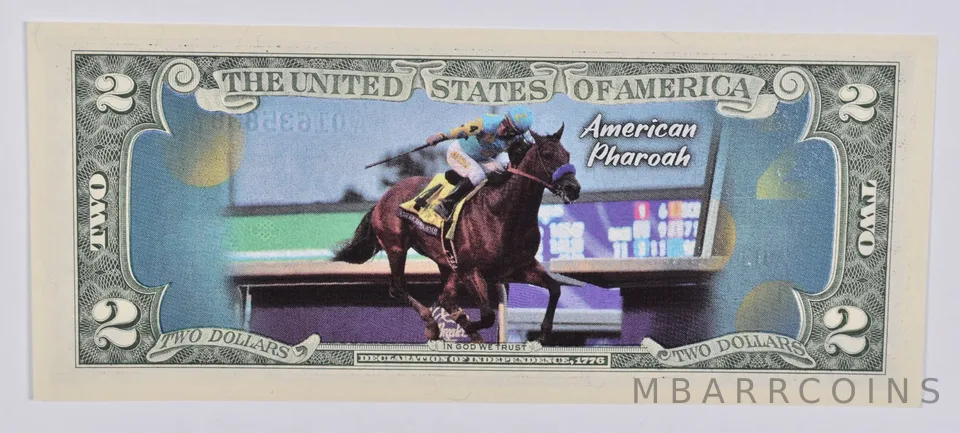 2017 $2 Colorized US Note Race Horse - American Pharoah Custom FRN