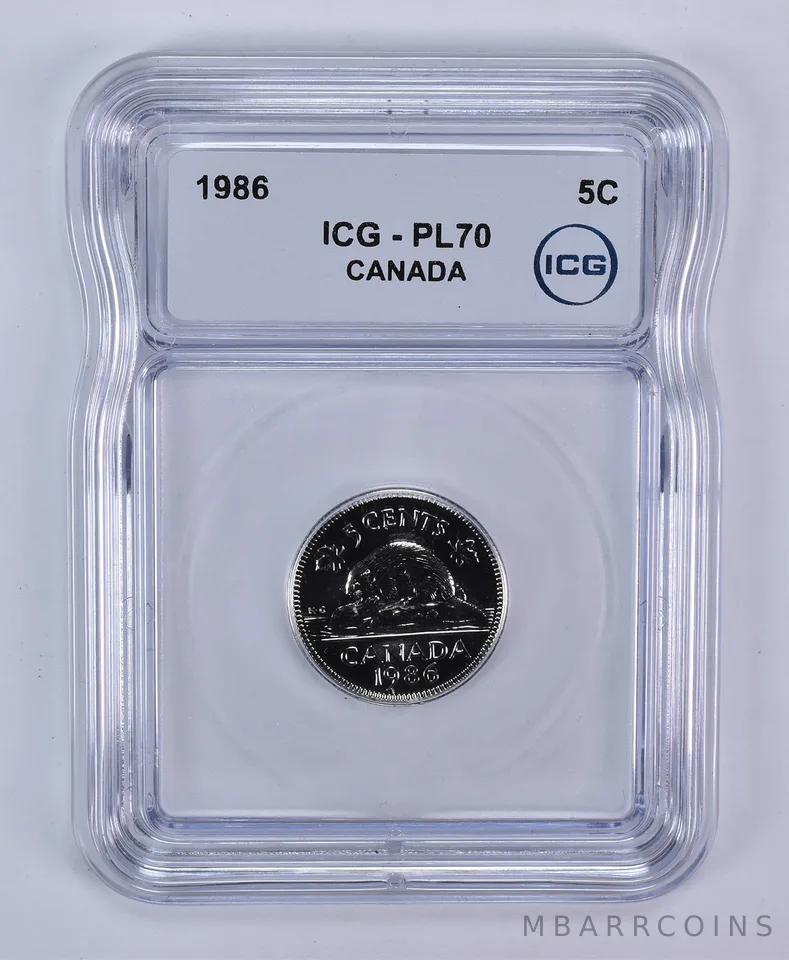 1986 Canada 5 Cents Beaver PL70 ICG