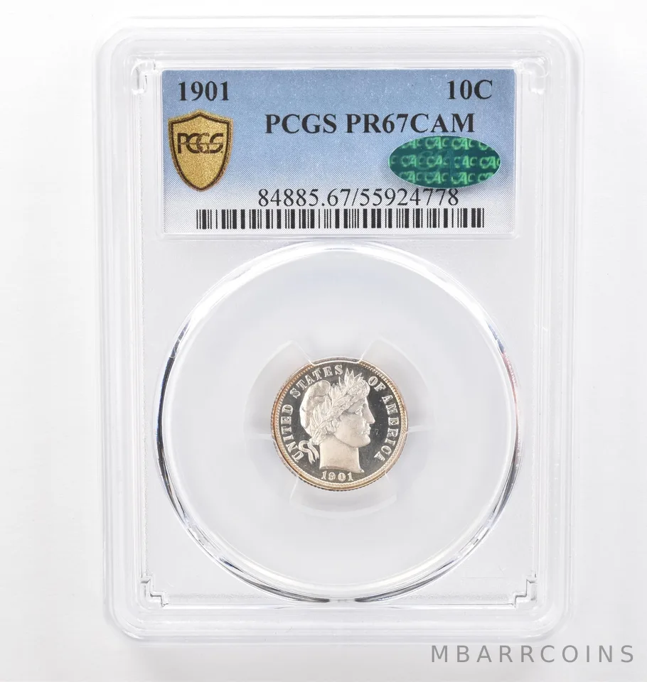 1901 Barber Dime PR67 CAM PCGS CAC PQ Peripheral Tone Reverse *6225