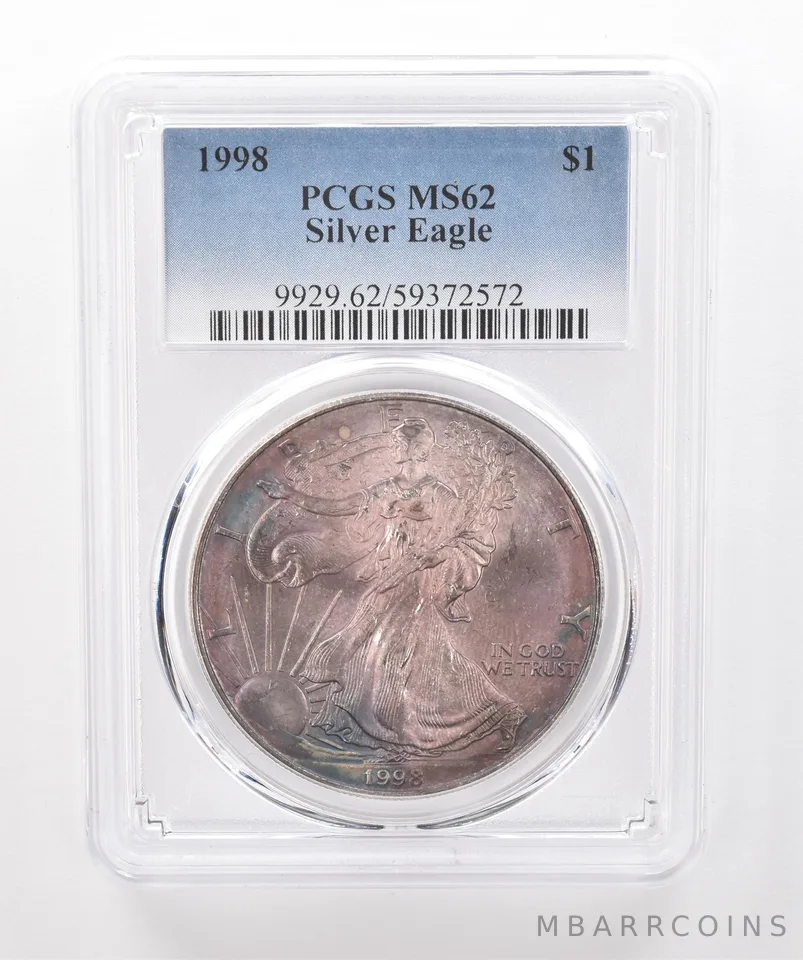 1998 American Silver Eagle MS62 PCGS Beautiful Tone *1962