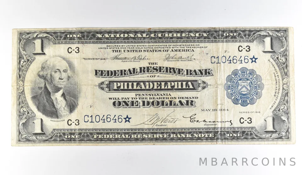 1918 $1 Philadelphia PA Nationary Currency Star Note Blue Seal *1670