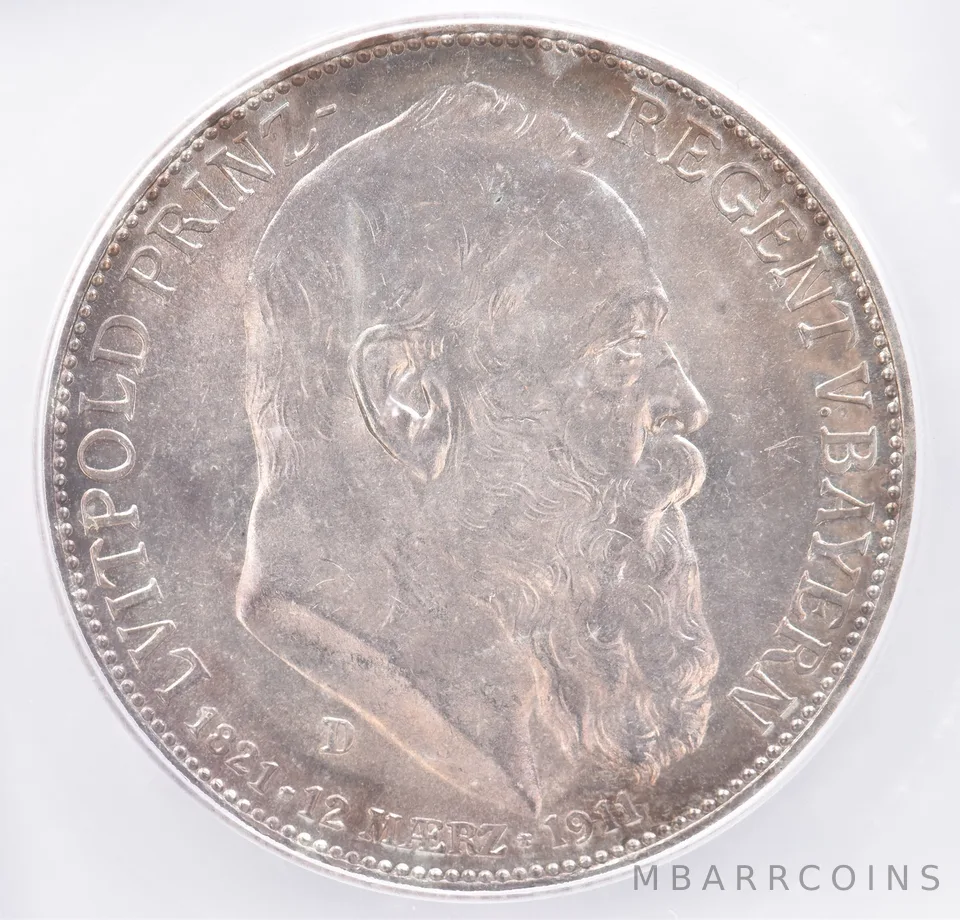 1911 D German States Bavaria 3 Mark MS64 ICG Beautiful Tone *1905