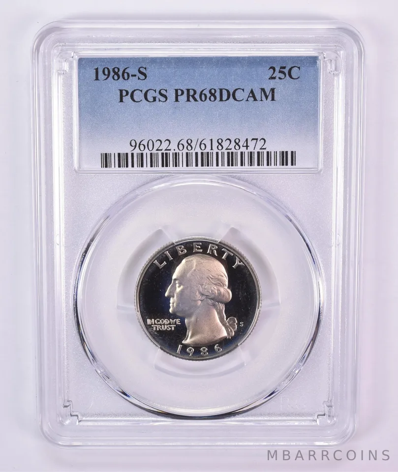 1986-S Washington Quarter PR68 DCAM PCGS Blue Label