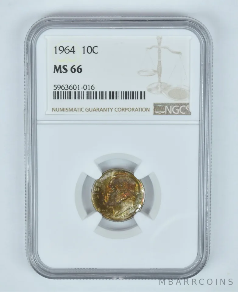 MS66 1964 Roosevelt Dime - Graded NGC Toned! a9063