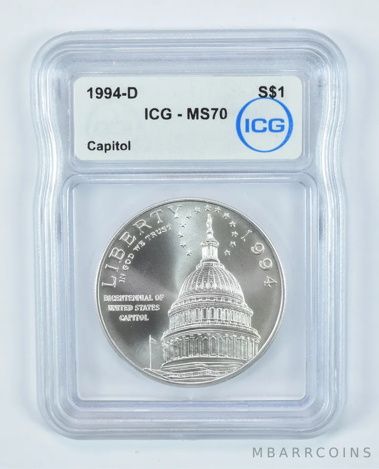 1994-D Capitol Commemorative Silver Dollar MS70 ICG