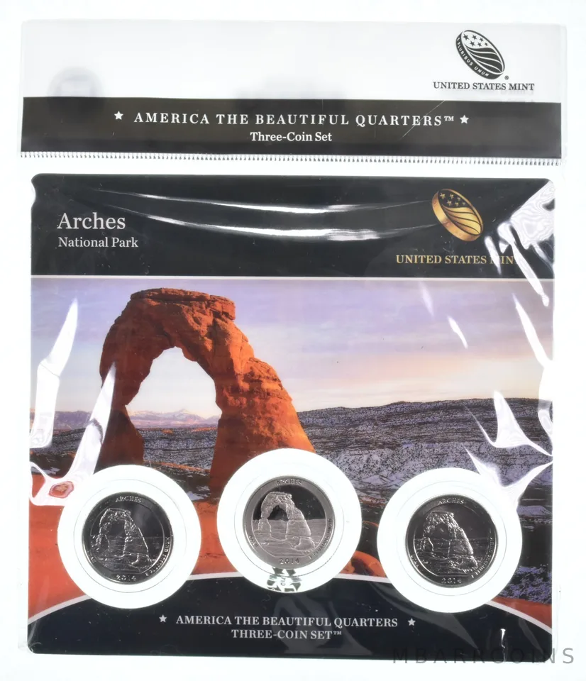 2014 Arches National Park PDS ATB 3 Quarter Coin Set Unc BU Proof