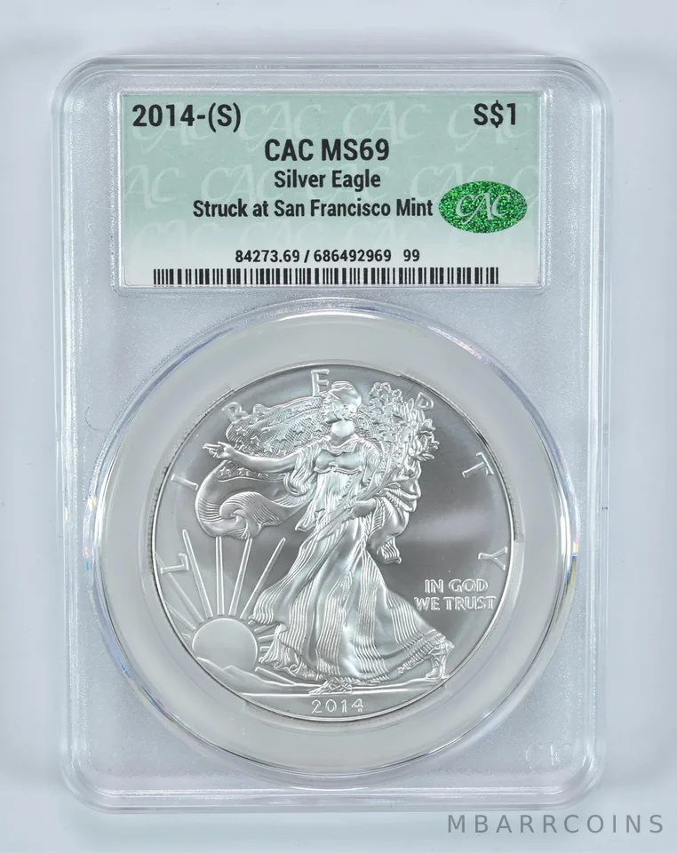 2014-(S) American Silver Eagle Struck At San Francisco MS69 CAC CACg