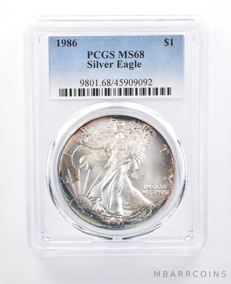 1986 American Silver Eagle MS68 PCGS Peripheral Tone *8119