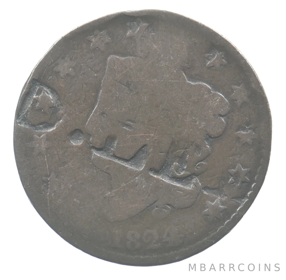 1824 Coronet Head Large Cent DLE Counterstamped *1051