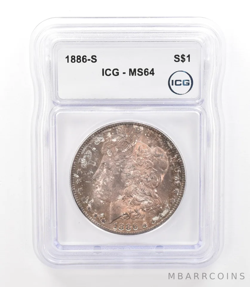 1886-S Morgan Silver Dollar MS64 ICG Beautiful Tone a3131
