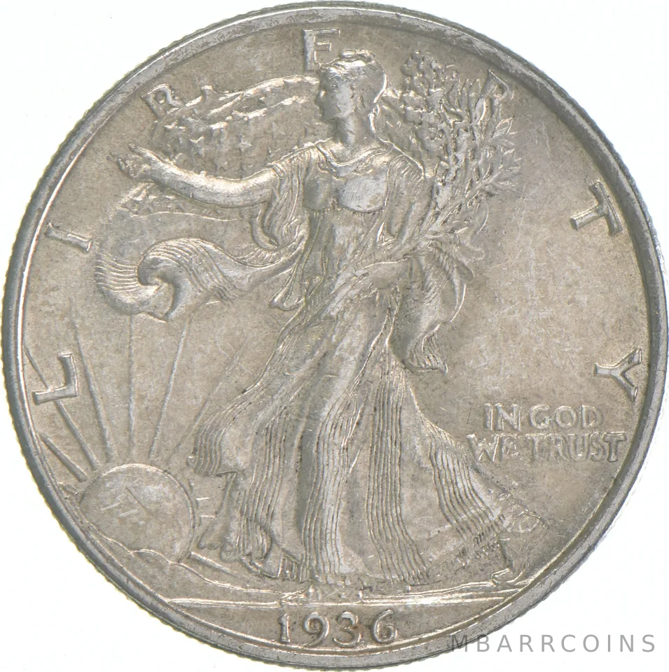 AU 1936 (P) Walking Liberty Half Dollar Almost Unc 90% Silver (1pc)