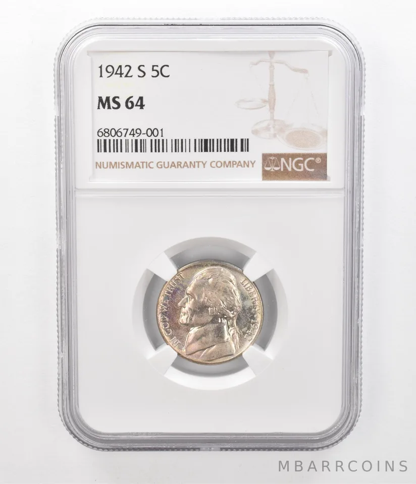 1942-S Jefferson Nickel MS64 NGC Beautiful Tone *2421