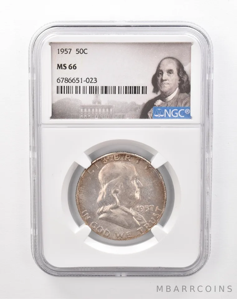 1957 Franklin Half Dollar MS66 NGC Beautiful Tone *1271