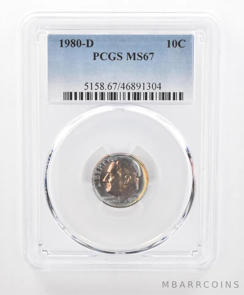 1980-D Roosevelt Dime MS67 PCGS Beautiful Tone *2776