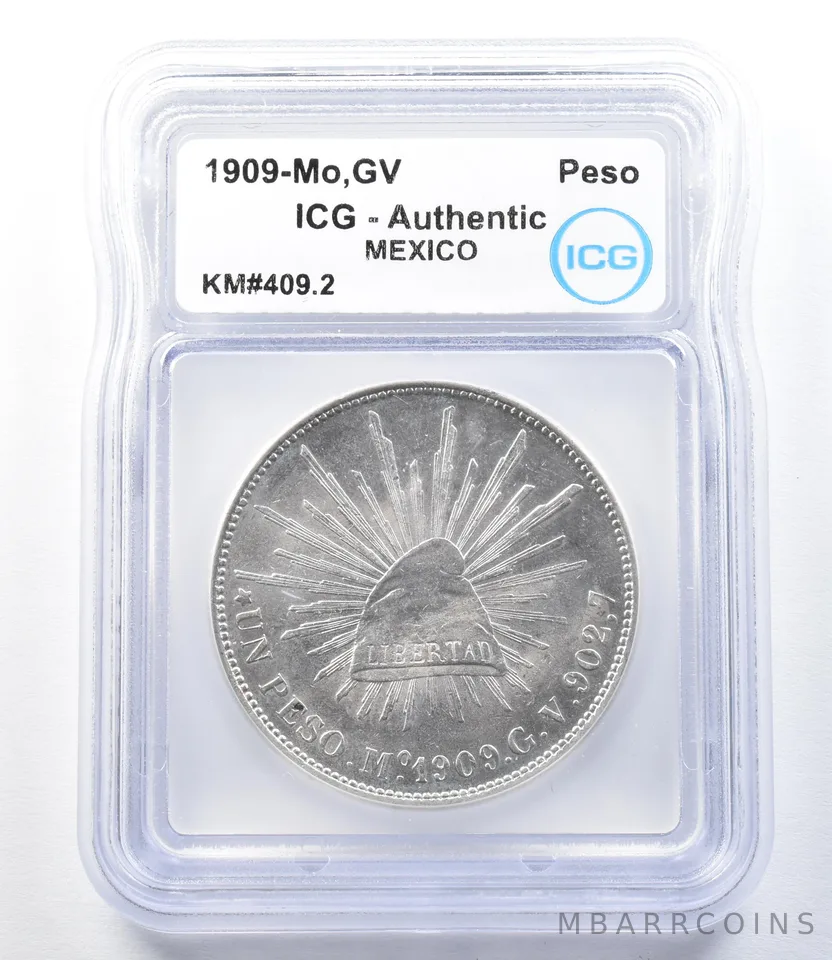 1909 Mo GV Mexico Peso KM#409.2 Authentic ICG *8837