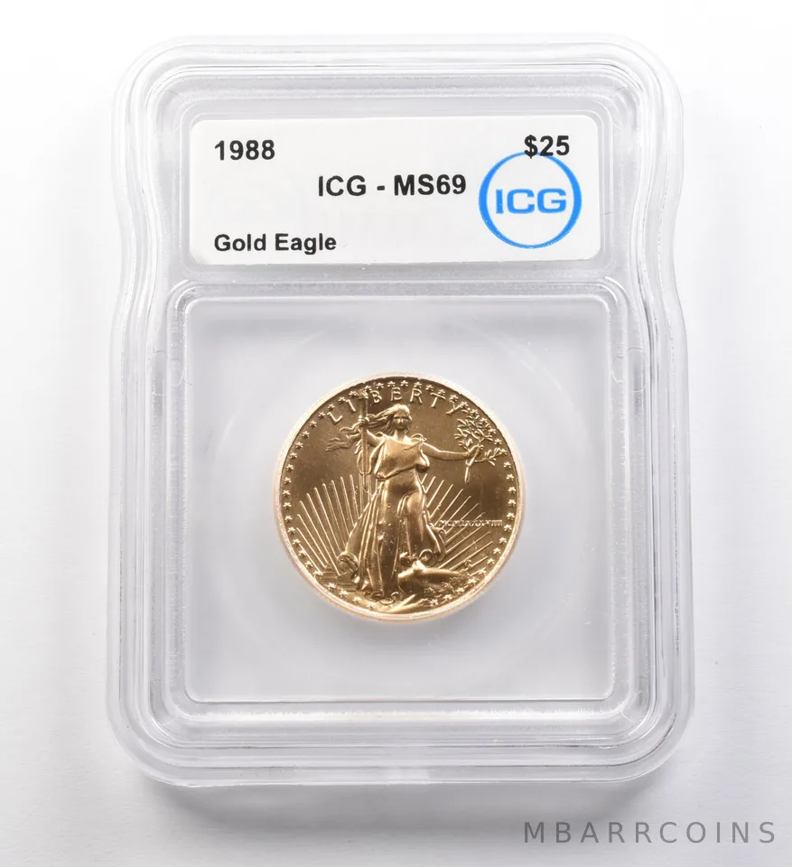 1988 $25 American Gold Eagle 1/2 Oz Gold MS69 ICG *8079