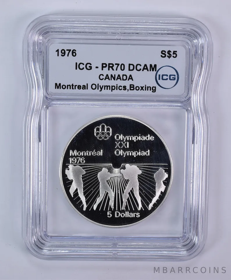 1976 Canada 5 Dollars Silver Montreal Olympics Boxing PR70 DCAM ICG