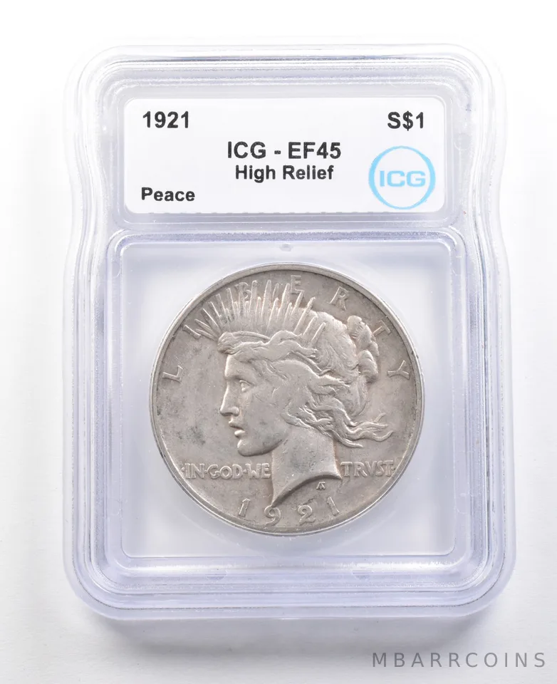 1921 Peace Silver Dollar High Relief EF45 ICG *3484
