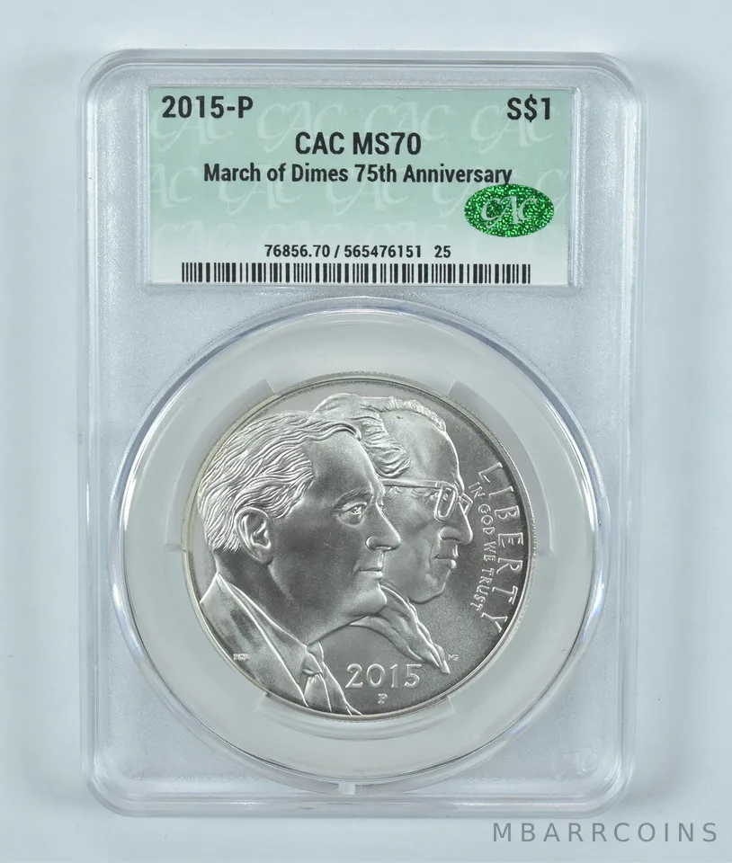 2015-P March Of Dimes Commemorative Silver Dollar MS70 CAC CACg