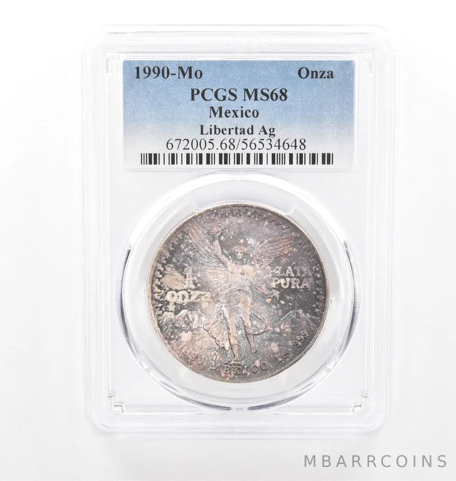 1990 Mo Mexico 1 Onza Silver Libertad MS68 PCGS Beautiful Tone *2105