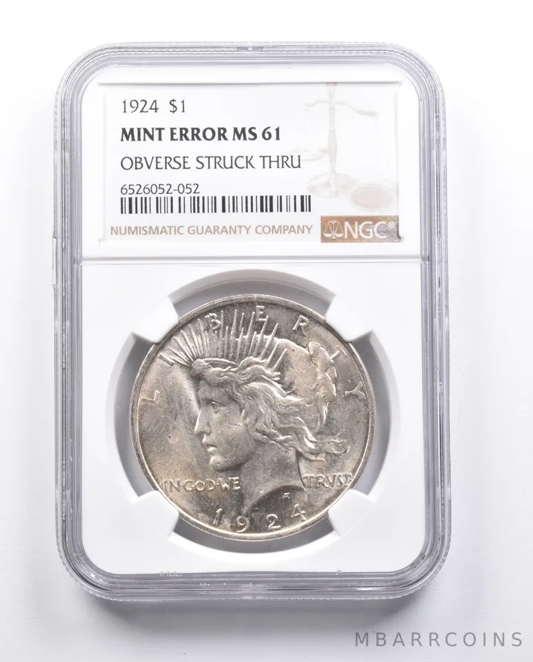 MS61 1924 Peace Silver Dollar Error OBV Struck Thru NGC *6642