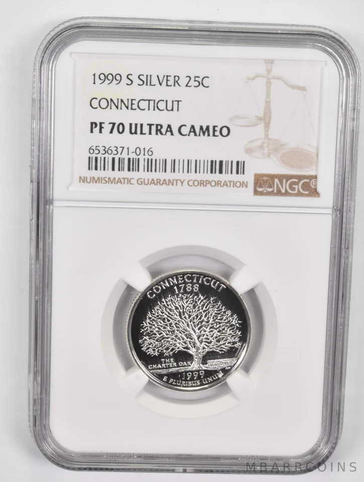 1999-S PF70 UCAM Silver Connecticut Quarter NGC Brown Lbl