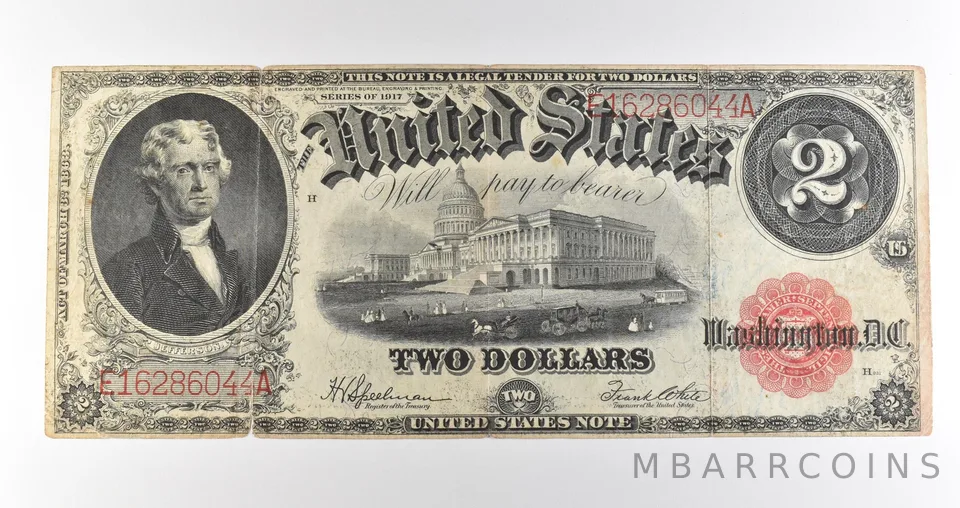 1917 $2 Legal Tender Red Seal Large Note Fr#60 *4687