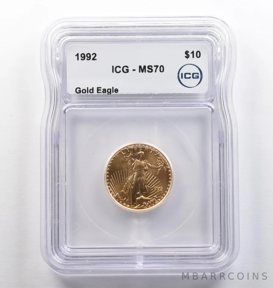 1992 $10 American Gold Eagle 1/4 Oz Gold MS70 ICG *4120