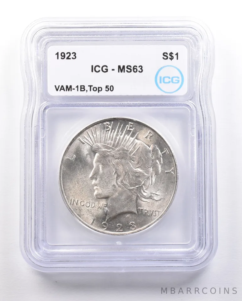 1923 Peace Silver Dollar VAM-1B Top 50 MS63 ICG Extra Hair *4712