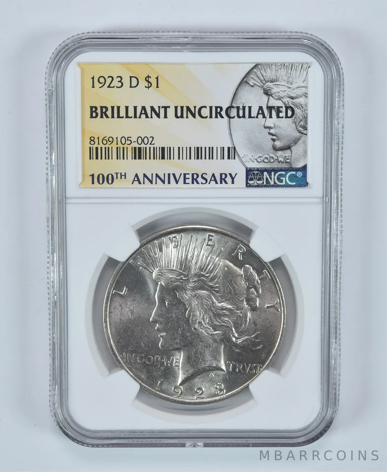 1923-D Peace Silver Dollar BU NGC Anniversary Label