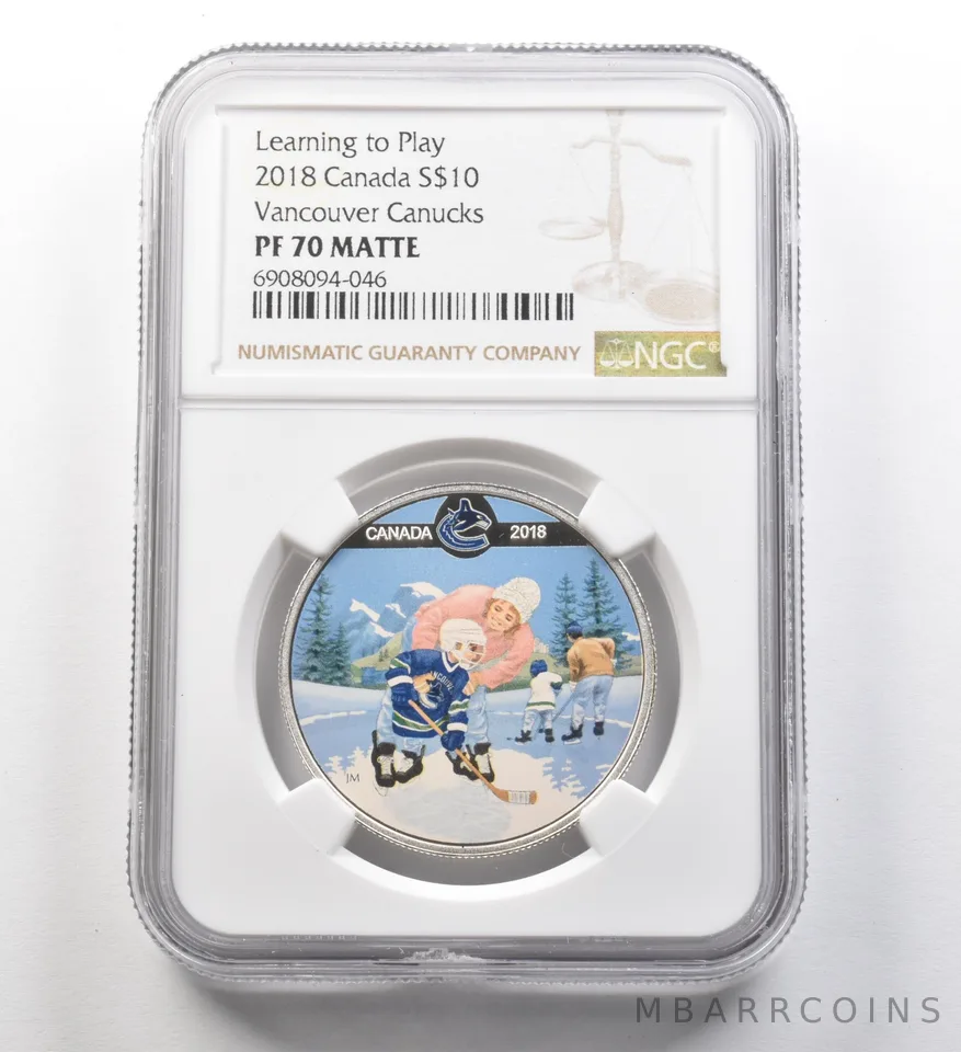 2018 Canada $10 Silver Learning To Play Vancouver Canucks PF70 Matte NGC *8284