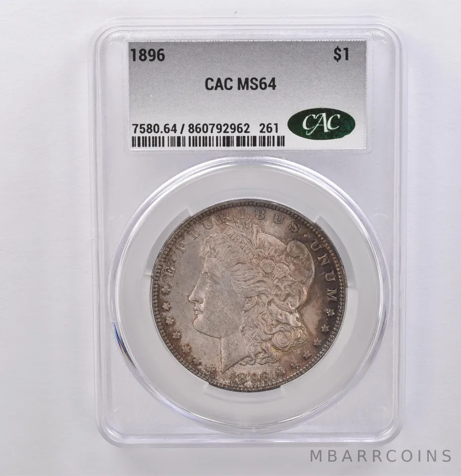1896 Morgan Silver Dollar MS64 CAC CACg Beautiful Tone *8912