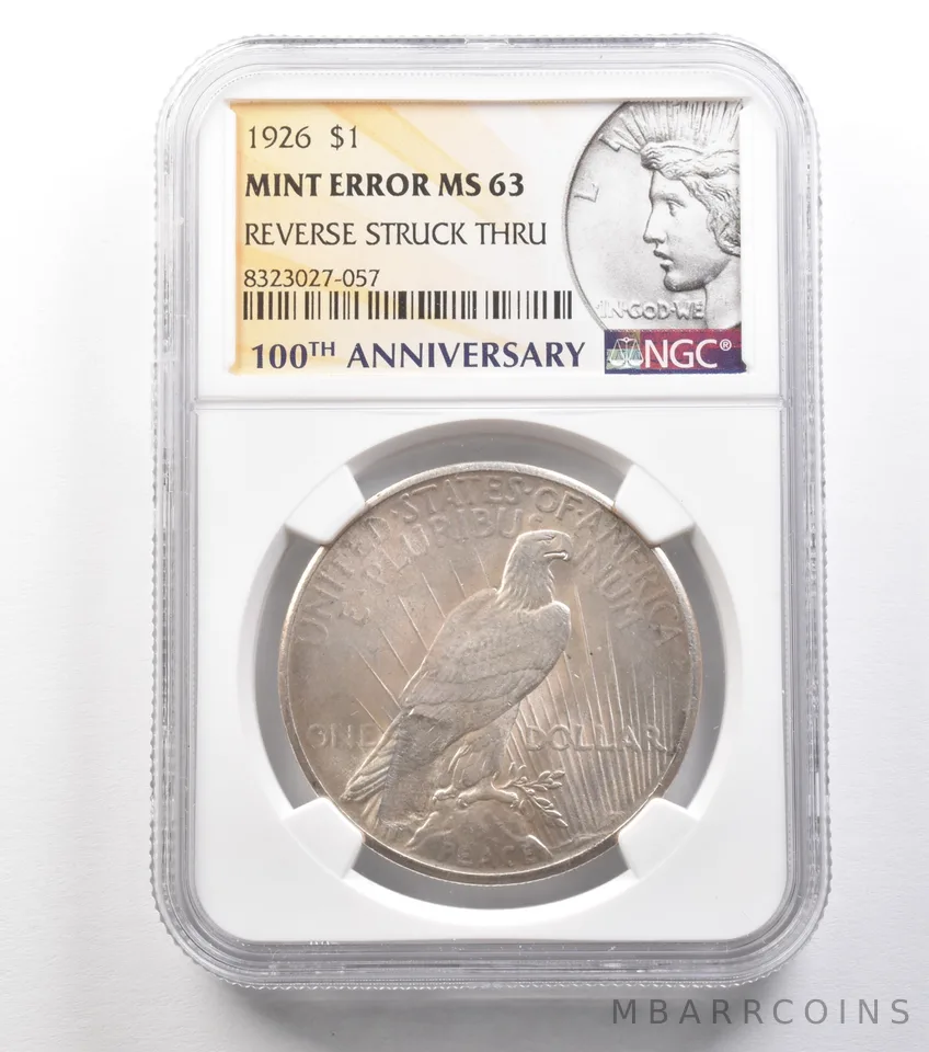 POOPING 1926 Peace Silver Dollar Error Reverse Struck Thru MS63 NGC *1526