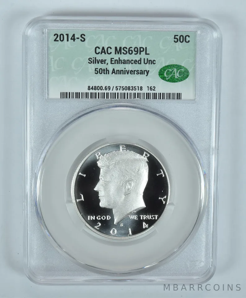 2014-S Kennedy Half Dollar Silver 50th Anniversary Enhanced MS69 PL CAC CACg