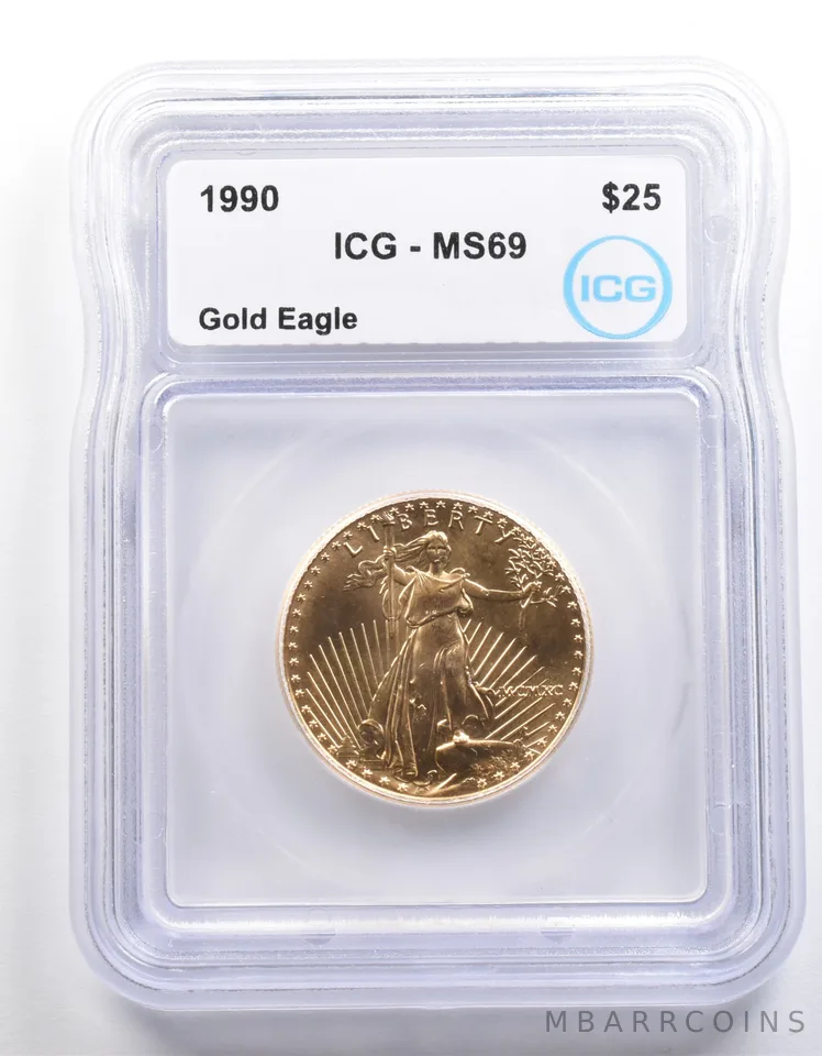 1990 $25 American Gold Eagle 1/2 Oz 0.5 Oz Gold MS69 ICG a3940