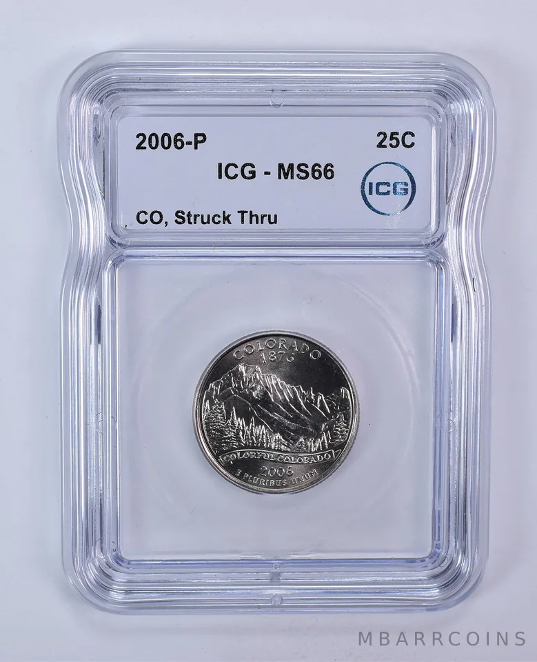 2006-P Washington State Quarter Colorado Mint Error Struck Thru MS66 ICG