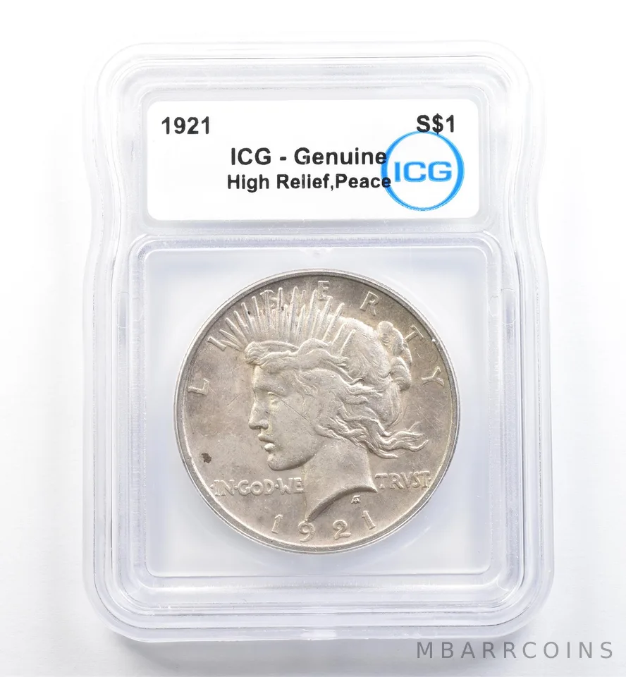 1921 Peace Silver Dollar High Relief Genuine ICG *9871