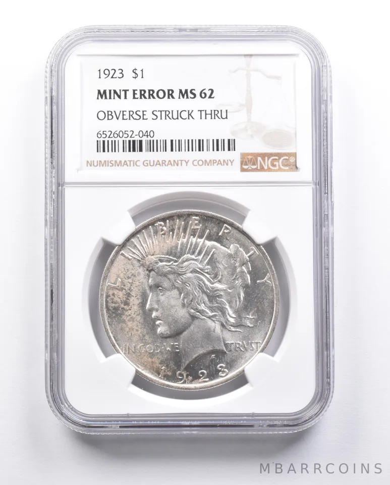 MS62 1923 Peace Silver Dollar Error OBV Struck Thru NGC *6663