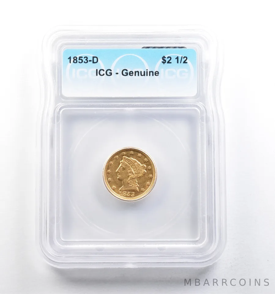 1853-D $2.50 Liberty Head Gold Quarter Eagle Genuine ICG a5685