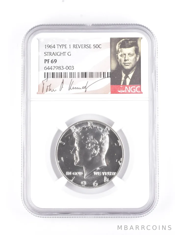PF69 1964 Kennedy Half Dollar Type 1 REV Straight G Signed Label NGC a7805
