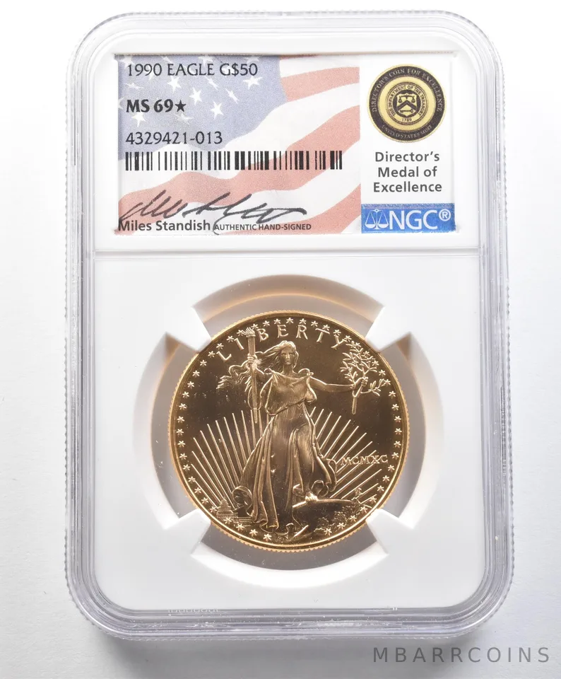 1990 $50 American Gold Eagle Standish Medal Excellence 1 Oz MS69* STAR NGC a8971