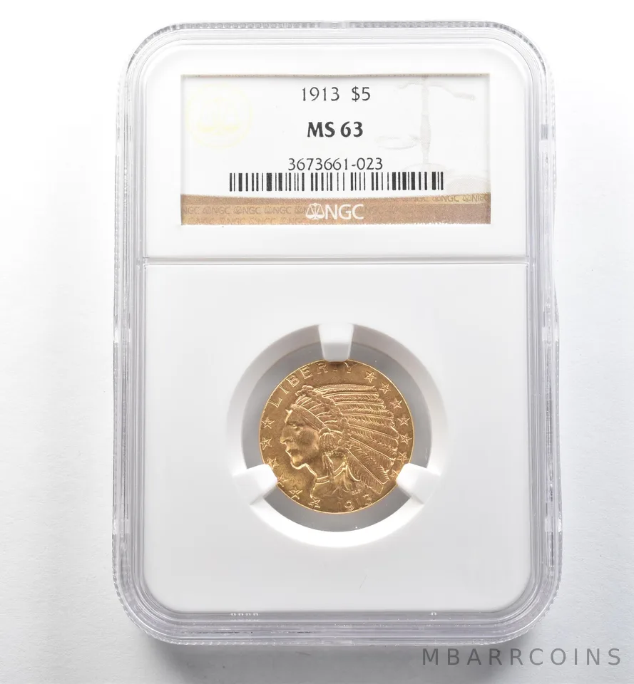 1913 $5 Indian Head Gold Half Eagle MS63 NGC *2606