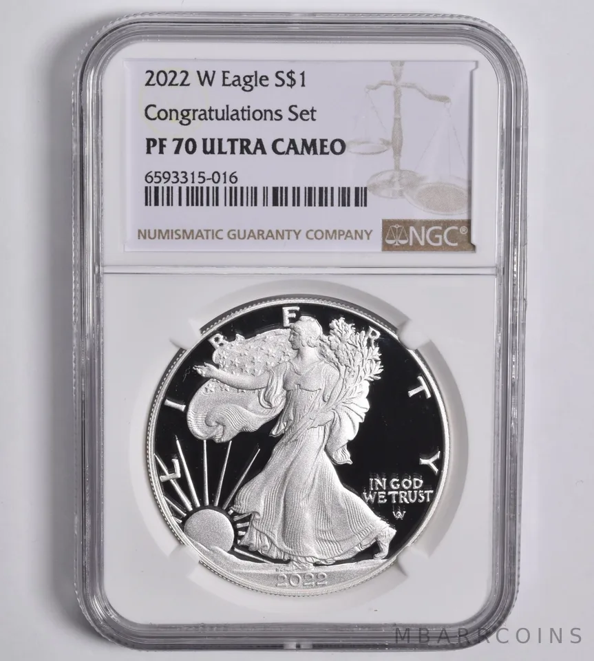 2022-W American Silver Eagle Congratulations Set PF70 UCAM NGC Brown Lbl