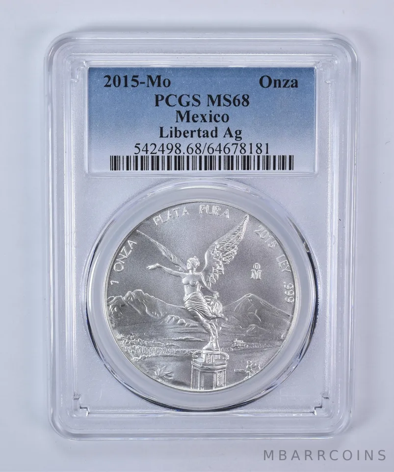 2015 Mo Mexico 1 Onza Silver Libertad MS68 PCGS Blue Label